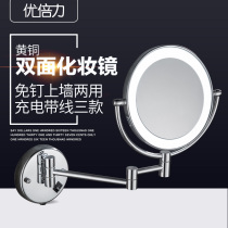 Bathroom makeup mirror folding hotel bathroom with led telescopic mirror double-sided magnifying beauty mirror Wall-mounted free hole