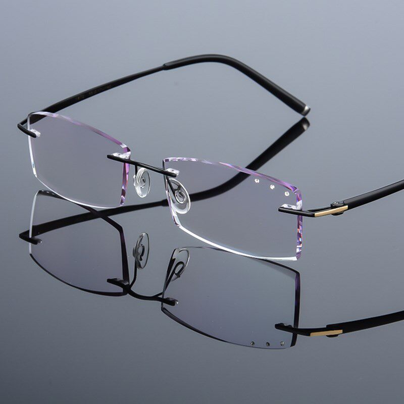 Diamond Cut Glasses Rimless Titanium Frame Gradient Color Myopia Glasses Finished Glasses Eye Frame Men