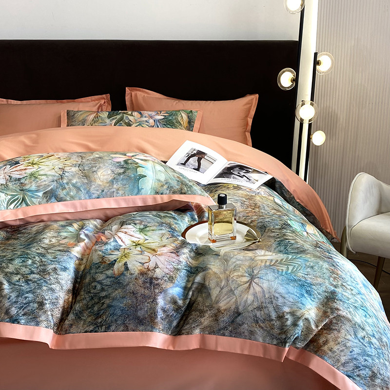 High end 100 long - dune cotton all cotton printed light luxury simple autumn and winter warm pure cotton four - piece suite suite