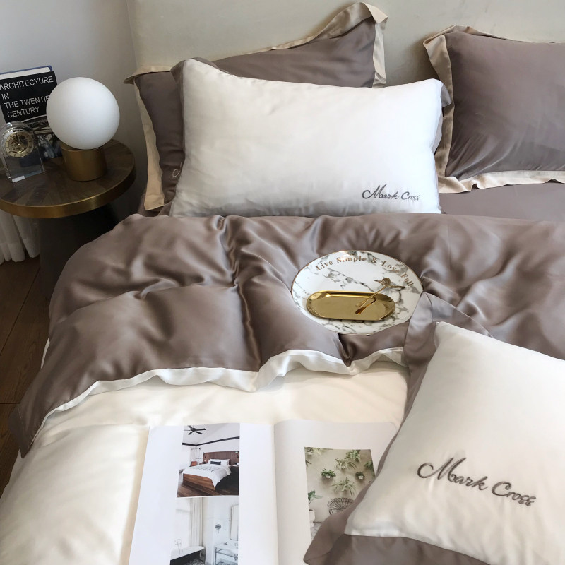 Nordic Wind Poles Brief Sky Silk Four Pieces Double Sided Ice Silk 80 Gung Satin Quilt Cover Pure Silk Slip Naked Sleep Cool Sheets