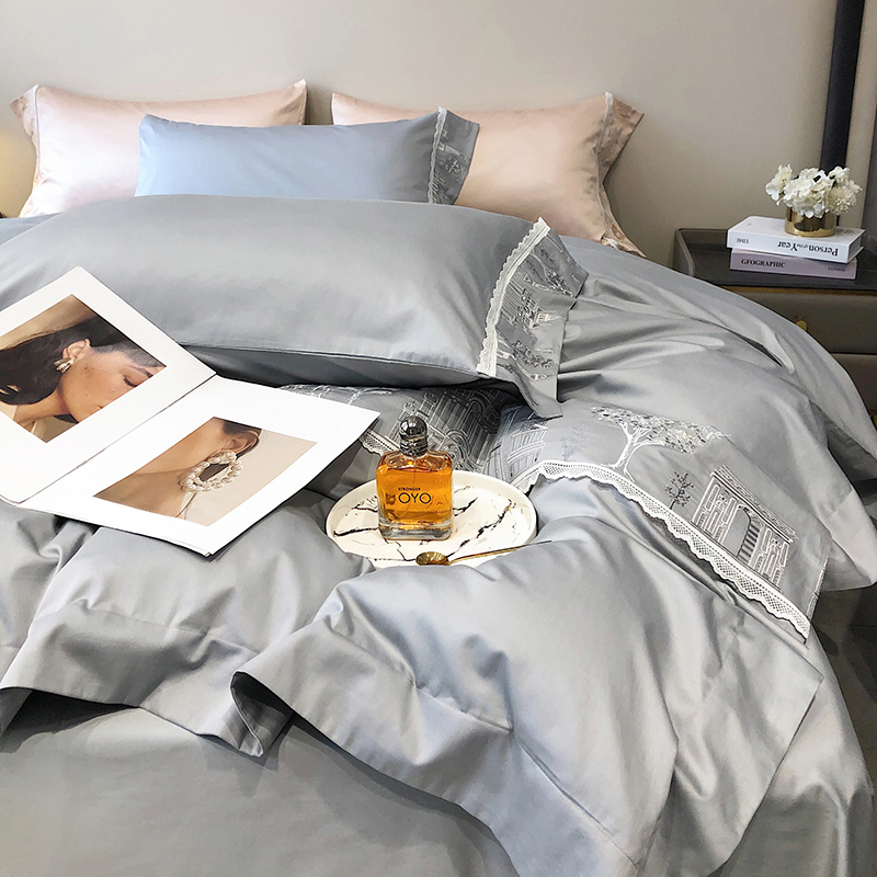 High - end 100 long - dune cotton pure cotton four pieces of light luxury Nordic simple autumn and winter warm bedding