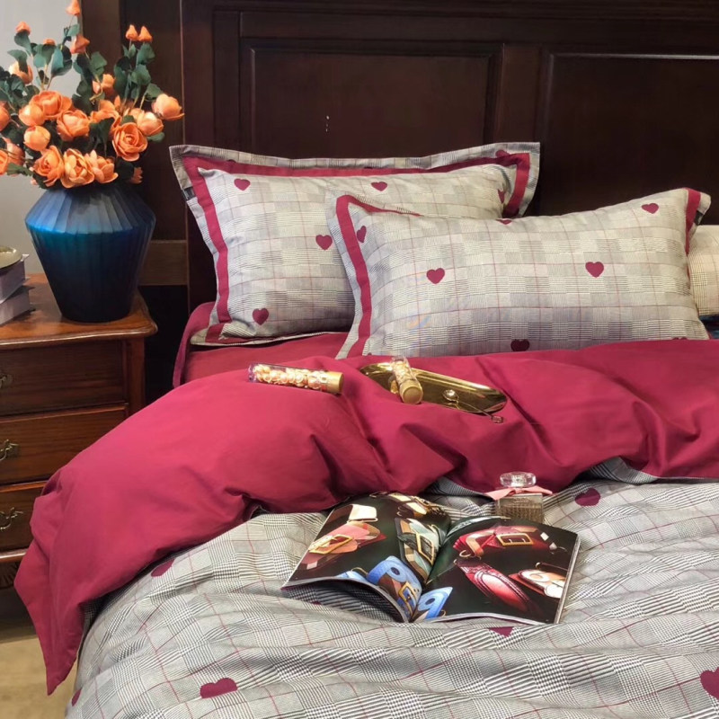 Sanding four-piece cotton padded autumn and winter Nordic American style cotton quilt cover love wedding bedding