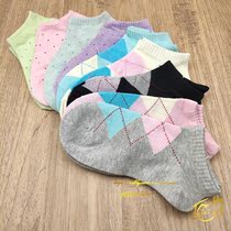 New Japanese Xiaoqing New style Lingge 5 double grid dot 4 pairs of low socks boat Socks girl socks sweat and breathable