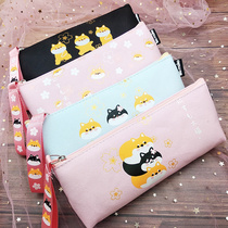 New MOKO Shiba inu Dango large capacity canvas triangle pen bag storage bag Cute girl stationery bag with hand