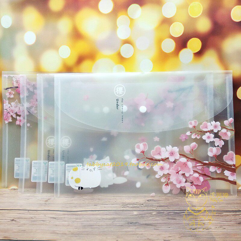 Cherry blossom cat and other series A4 button filebag PP bag bill receives bag file folder