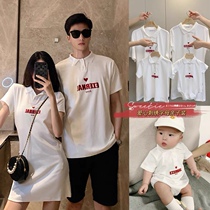 Paternity and Child Clothing Baby Summer New Yang Family 3-4 alphabet Polo Shirt Pure Cotton Father and Child Clothing T-shirt