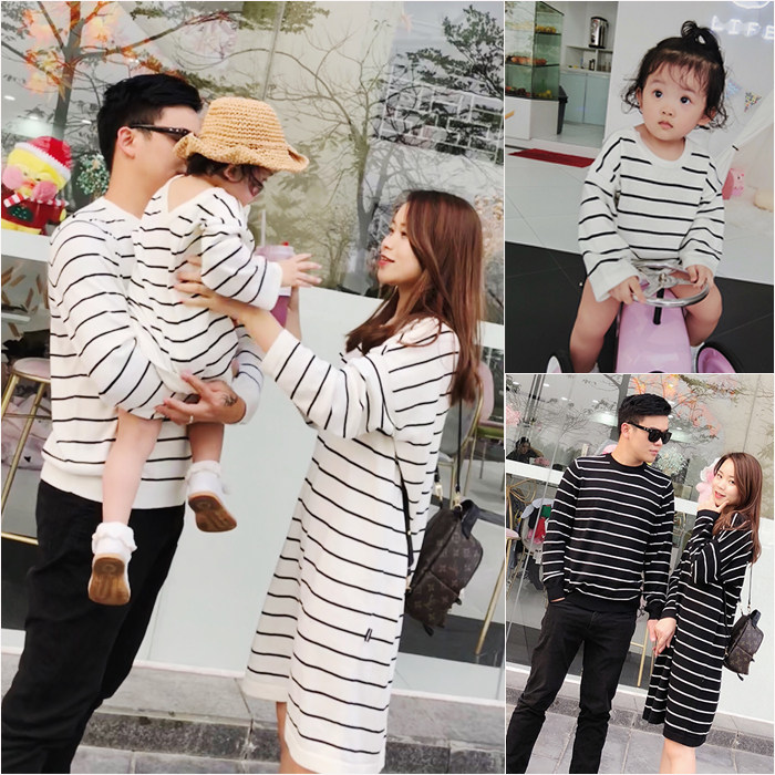 Online Red Kiss Costume Spring Autumn Clothing 2019 New Tide Family of Three Mother-daughter Dress Son-son Fur Coats