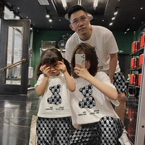 Paternity-child clothes Han edition three summer children suit pure cotton short sleeve gas baby beam foot lamp pants