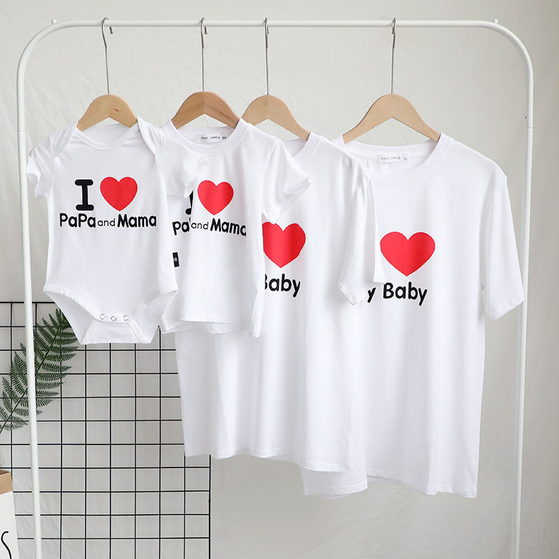 Parent-child dress summer dress I love mom and dad baby one-piece romper full moon hundred days photo pure cotton clothes short-sleeved T-shirt