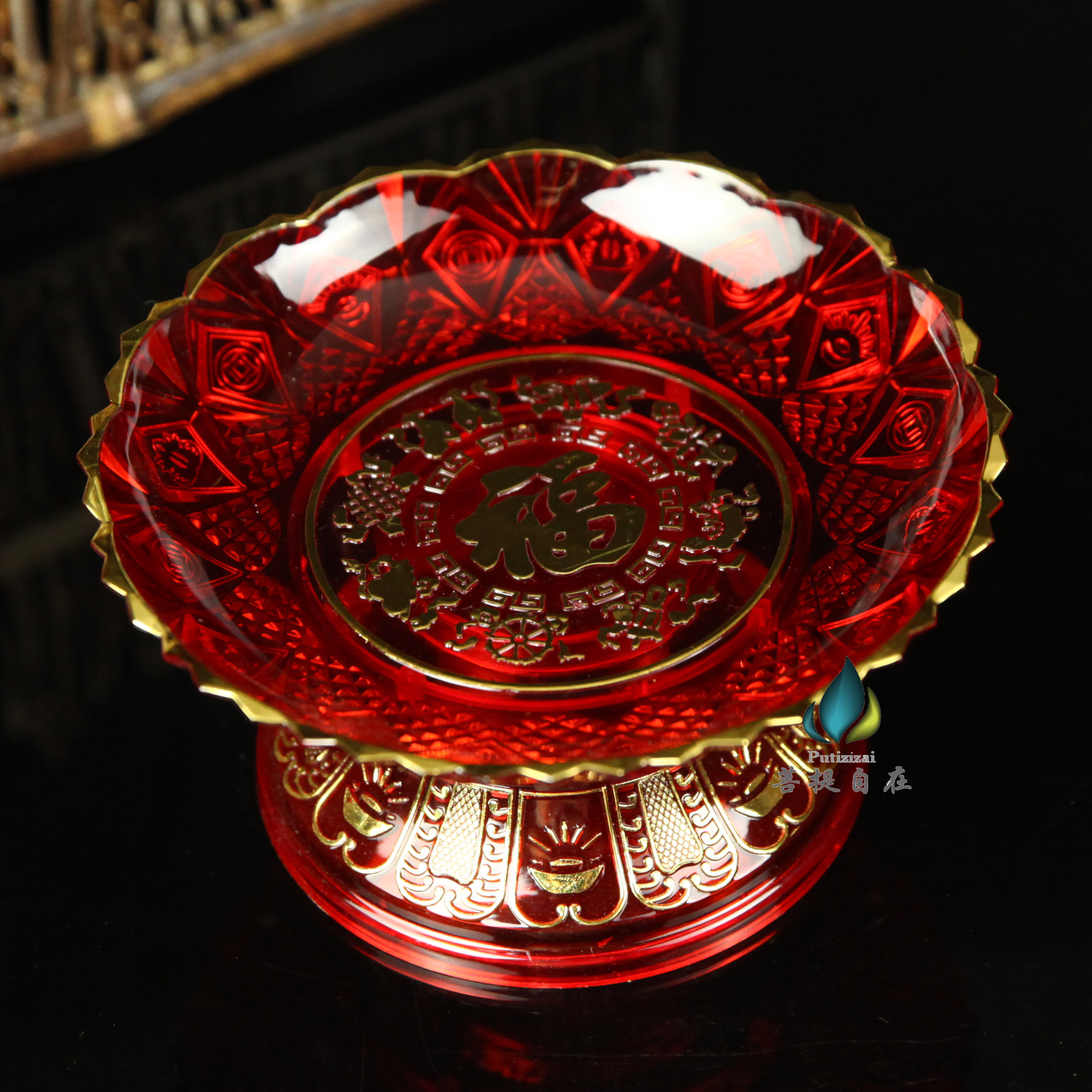 Household supply plate for Buddha fruit plate, fruit plate, fruit plate, plastic red Tribute Plate for God of wealth, Tribute Plate for God of wealth