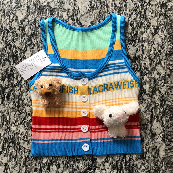 Sweet and Spicy Girl Retro Rainbow Vest Knitted Cardigan Women's Color-Block Striped Dopamine 2026 Spring/Summer New Women's Clothing