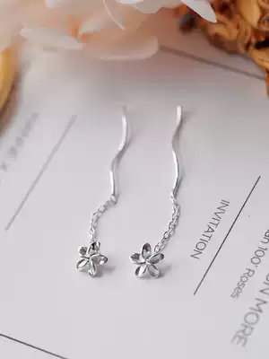 Sterling silver wave ear refining female long version of cherry blossom summer temperament Hanfu earrings advanced earrings 2021 New Tide