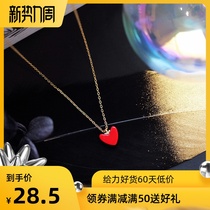  Sterling silver red love necklace female summer heart-shaped net red double-sided peach heart Japanese small red heart clavicle chain Light luxury niche