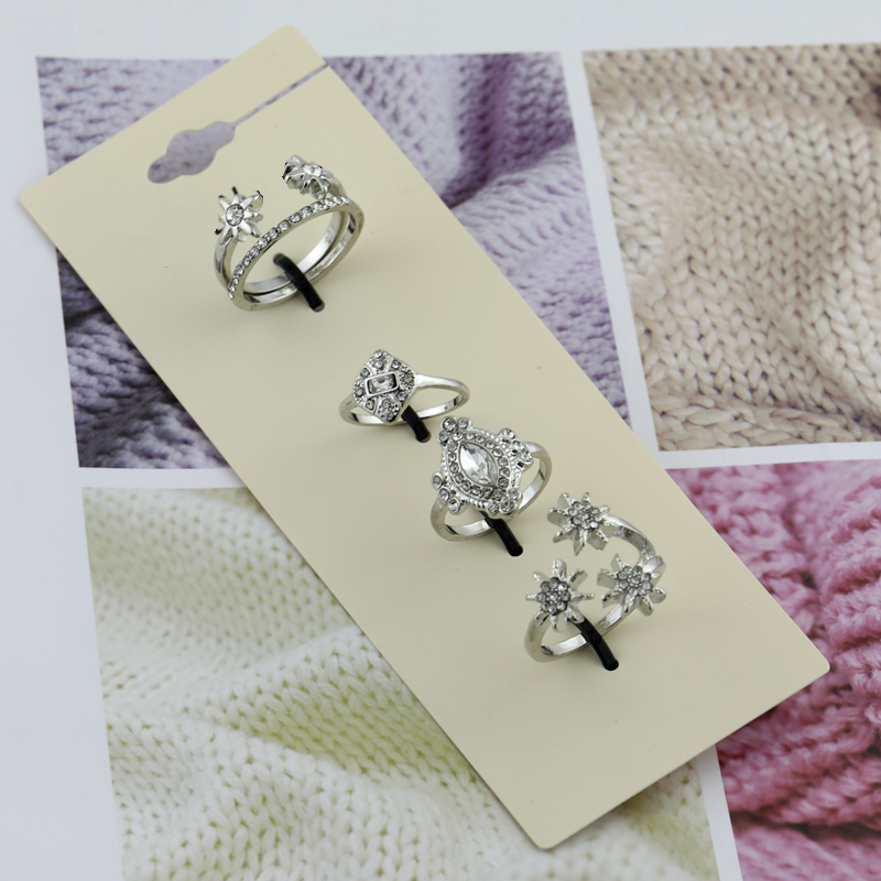 1 thẻ 5 vàng trắng sáng bóng zircon rhinestone nhẫn nữ kim cương đầy đủ kim loại hoa rỗng nhẫn trang sức Hàn Quốc 12