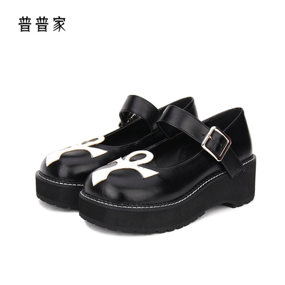taobao agent Poping Family Dark Lolita Lolita Shoe Big Head Low -Hee Anti -Slip Single Single Cross Cross Decoration 8617