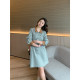 100% plus size 2024 new winter women's little fat mm slim short version fake two-piece spliced ​​​​denim dress