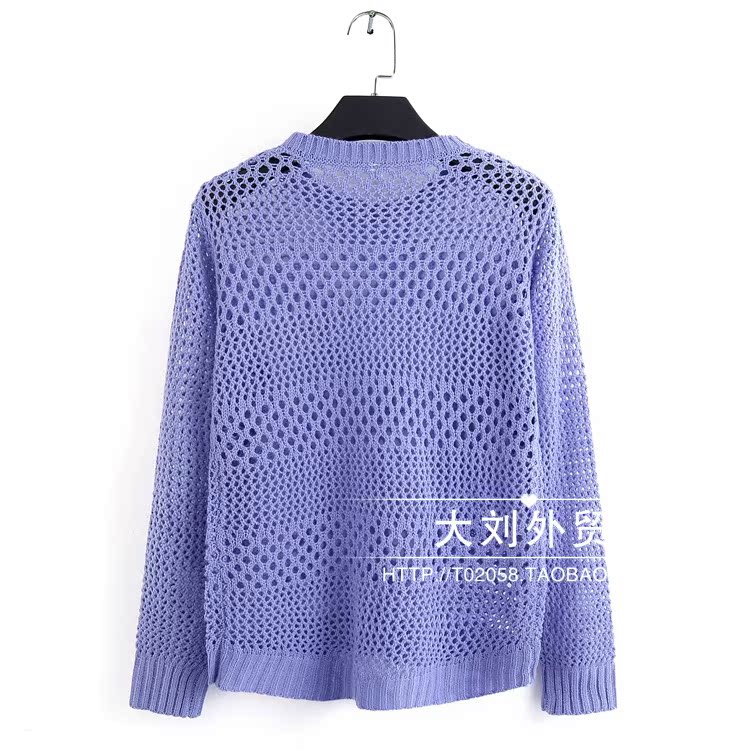 Mùa thu mới màu hoang dã phiên bản Hàn Quốc của áo len rỗng dài tay cổ tròn sang trọng kéo áo mỏng phần nữ mỏng áo kiểu trung niên hàn quốc