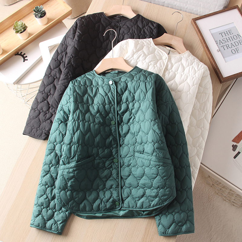 2025 Winter Style Loose Fit Slimming Single-Breasted Round Neck Heart-Shaped Quilted Lightweight Women's Cotton Jacket Coat