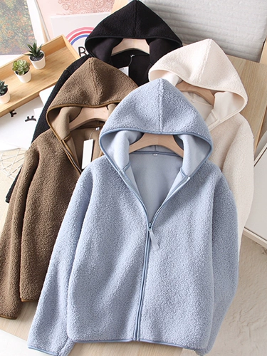 Кардиган-свитер женский 2025, весна, осень, зима, теплый свободный топ из овечьей шерсти с капюшоном на молнии и длинными рукавами