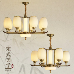 New Chinese-Style All-Copper Living Room Chandelier with Branch-Shaped Glass Lampshade, Elegant Main Light for Home Use with Wall Switch, Suitable for Living Room and Dining Room