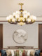 New Chinese-Style Solid Wood Chandelier, Living Room Lamp with Branch-Shaped Glass Lampshade, Copper-Colored Solid Wood, Elegant Chinese-Style High-End Lighting