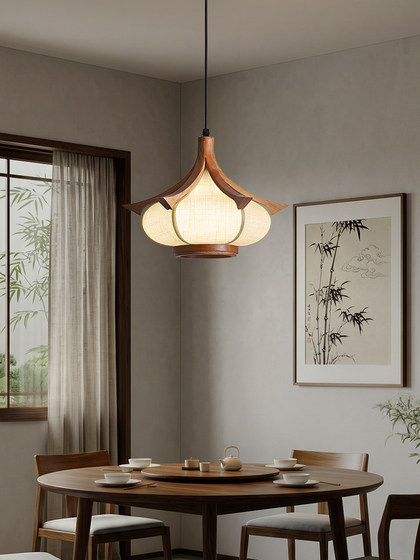 Song Dynasty Aesthetic Wooden Fabric Pendant Light for Dining Room, Tea Room, Vintage Minimalist Ambiance Dining Pendant Light, Bedroom Study Pendant Light
