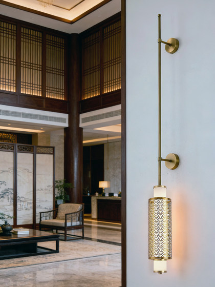 Vantio New Chinese Style All-Copper Wall Lamp for Living Room and Bedroom, Natural Marble Long Arm Wall Lamp with Wall Switch Led Lighting