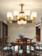 New Chinese-Style All-Copper Living Room Chandelier, Villa Main Light, Staircase Spiral Glass Shade, Wooden Branch-Shaped Multi-Head Vintage Lighting Fixture