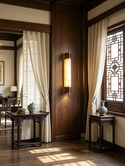 New Chinese-Style Copper Walnut Wood Spanish Marble Wall Lamp for Living Room, Bedroom, Corridor Lighting Decoration Wall Lamp