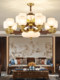New Chinese-Style All-Copper Living Room Chandelier, Villa Main Light, Staircase Spiral Glass Shade, Wooden Branch-Shaped Multi-Head Vintage Lighting Fixture