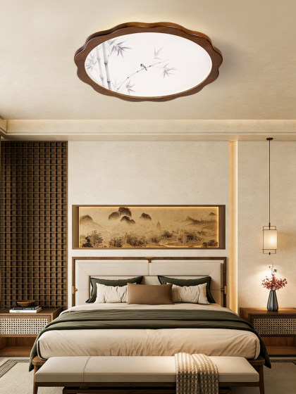 New Chinese-Style Solid Wood Ceiling Light for Bedroom, Study, Dining Room, Led Modern Minimalist Light Luxury Whole House Lighting Package