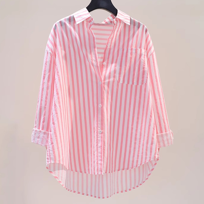 French-Style Pink Striped Shirt for Women, 2026 New Autumn Thin Loose Design, Unique Outerwear Shirt Jacket