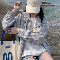 Plaid sunscreen 2022 Summer new loose BF wind shirt female casual student long sleeve blouse thin jacket