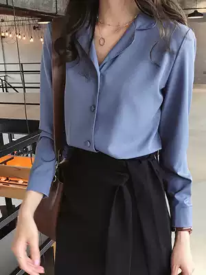 Chiffon shirt women's autumn 2021 new fashion wild long sleeve top design sense niche blue shirt