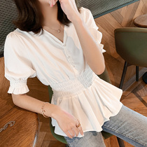 Short Sleeve Snow-spinning Jersey Woman Summer Design Sensation Cashew V Collar Shirt 2022 New Ocean Air 100 Hitch Foam Sleeve Blouse