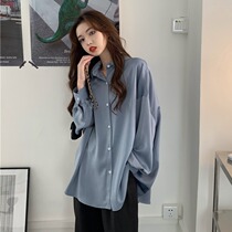 Blue Shirt Woman Spring Han Edition New Retro Port Taste Design Sense Loose Jacket Light and long sleeves Temperament Lining