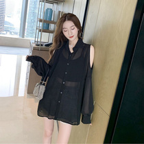 Snowspun Cardigan Summer New Easy Open-shoulder Sunscreen Shirt Slim breathable jacket Long sleeves Design Feel Blouse