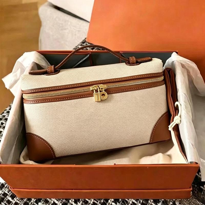 Lp19 Lunch Box Bag Canvas and Leather Tote Small Handbag Gigi Same Style Box Bag Genuine Leather Color-Block Crossbody Small Bag
