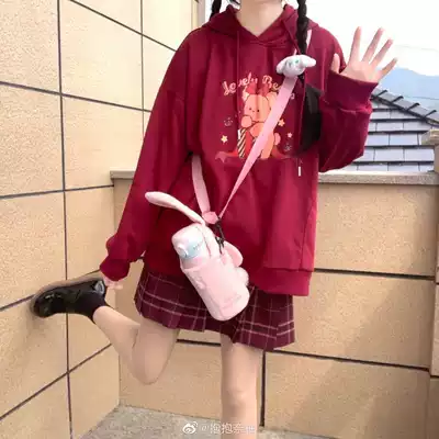 Pudding bear jk sweater autumn women's spring and autumn thin red loose hooded cute little women's clothing