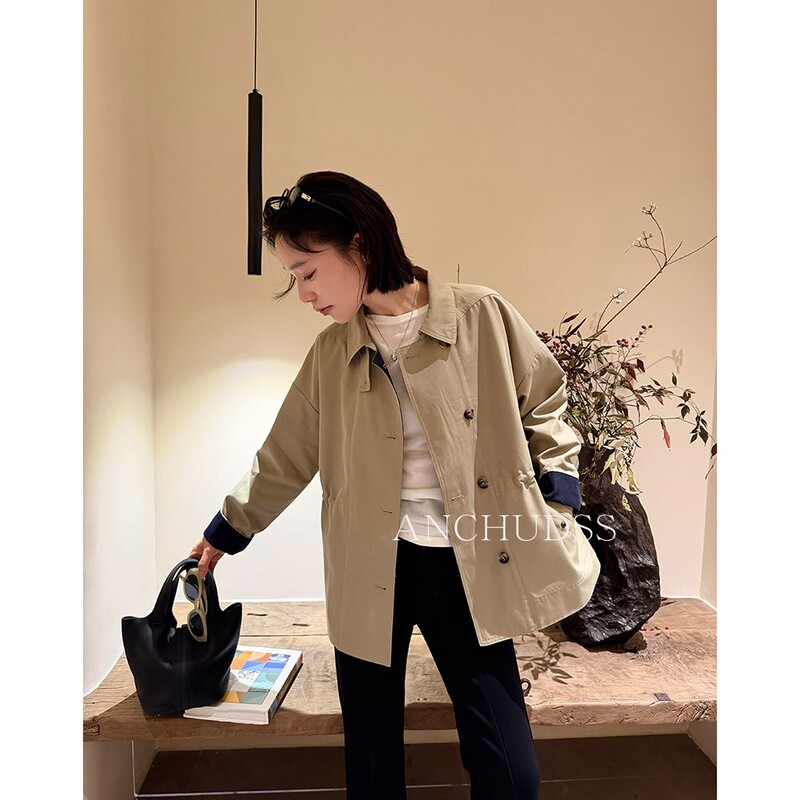 Anchudss British Style Trench Coat~ Elegant and Stylish, Waist-Cinching, Single-Breasted, Short Trench Coat Jacket