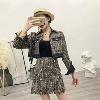 Phù hợp với nước hoa nhỏ nữ 2018 mùa thu mới áo khoác tweed ngắn + váy đôi ngực hợp thời trang hai mảnh bộ vest nữ