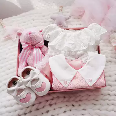 Newborn gift box Newborn baby pure cotton clothes set gift gift high-end net red full moon clothes female baby summer
