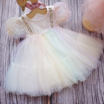 Baby Princess dress one year old birthday puffy dress thin super foreign baby rainbow dress summer