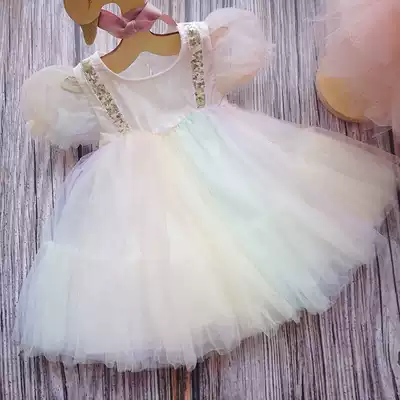 Baby Princess dress one year old dress one year birthday puffy dress thin super foreign pie girl rainbow dress summer