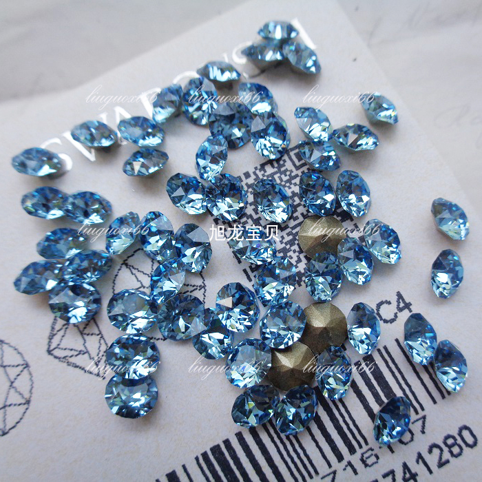 Austrian Pointed-Back Rhinestones, Sea Blue, 202, for Nail Art, Watch, Necklace, Earrings, Ear Studs, Jewelry, Adhesive Rhinestones