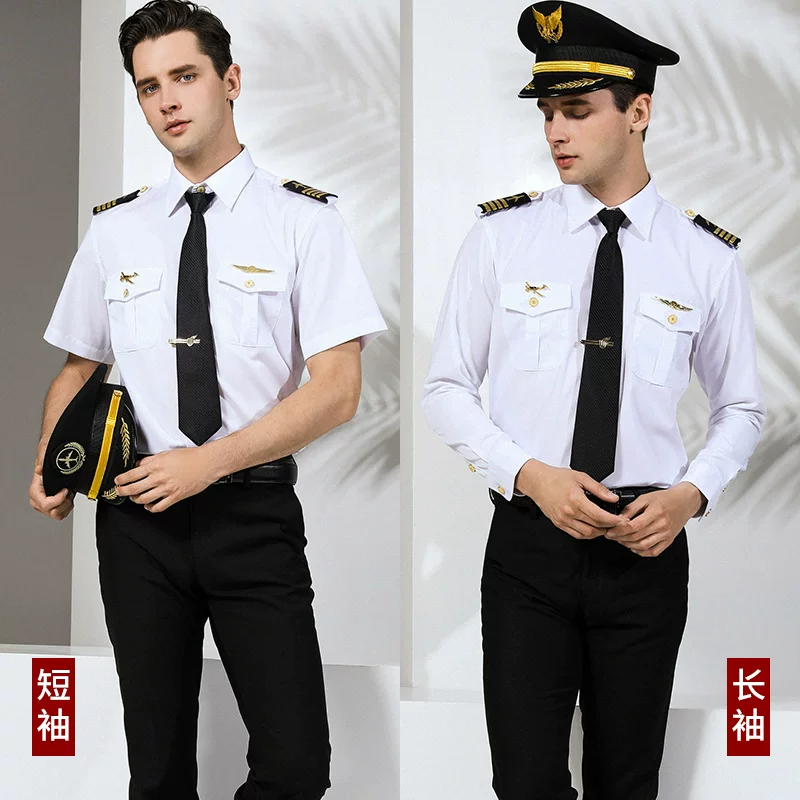 Captain short-sleeved uniform men's pilot style aviation flight attendant uniform youth flight uniform nightclub style suit