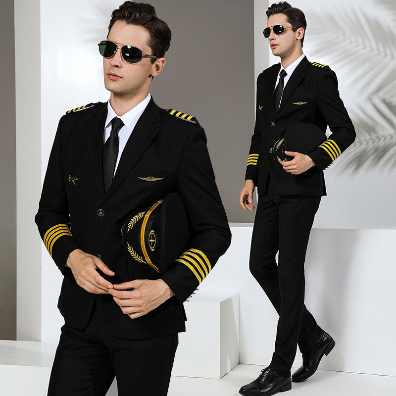 Flight Attendant Uniform Jacket, Male Pilot Clothing, Captain Uniform, Air Force Suit, Performance Costume, Annual Meeting Dress, Men's Suit