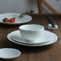 Shanshui a ceramic tableware household Rice Bowl plate white porcelain sunflower mouth simple and practical single Rice Bowl plate Jingdezhen