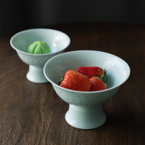 Shanshui a household celadon high-foot bowl Song Feng carved ceramic tableware Hotel Club special creative tea dish
