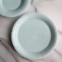 Shanshui a household ceramic tableware 9-inch round flat plate carved pattern Song style can be put dishwasher